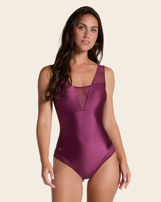 Bañador entero con detalles en tul en escote y piernas#color_466-vinotinto