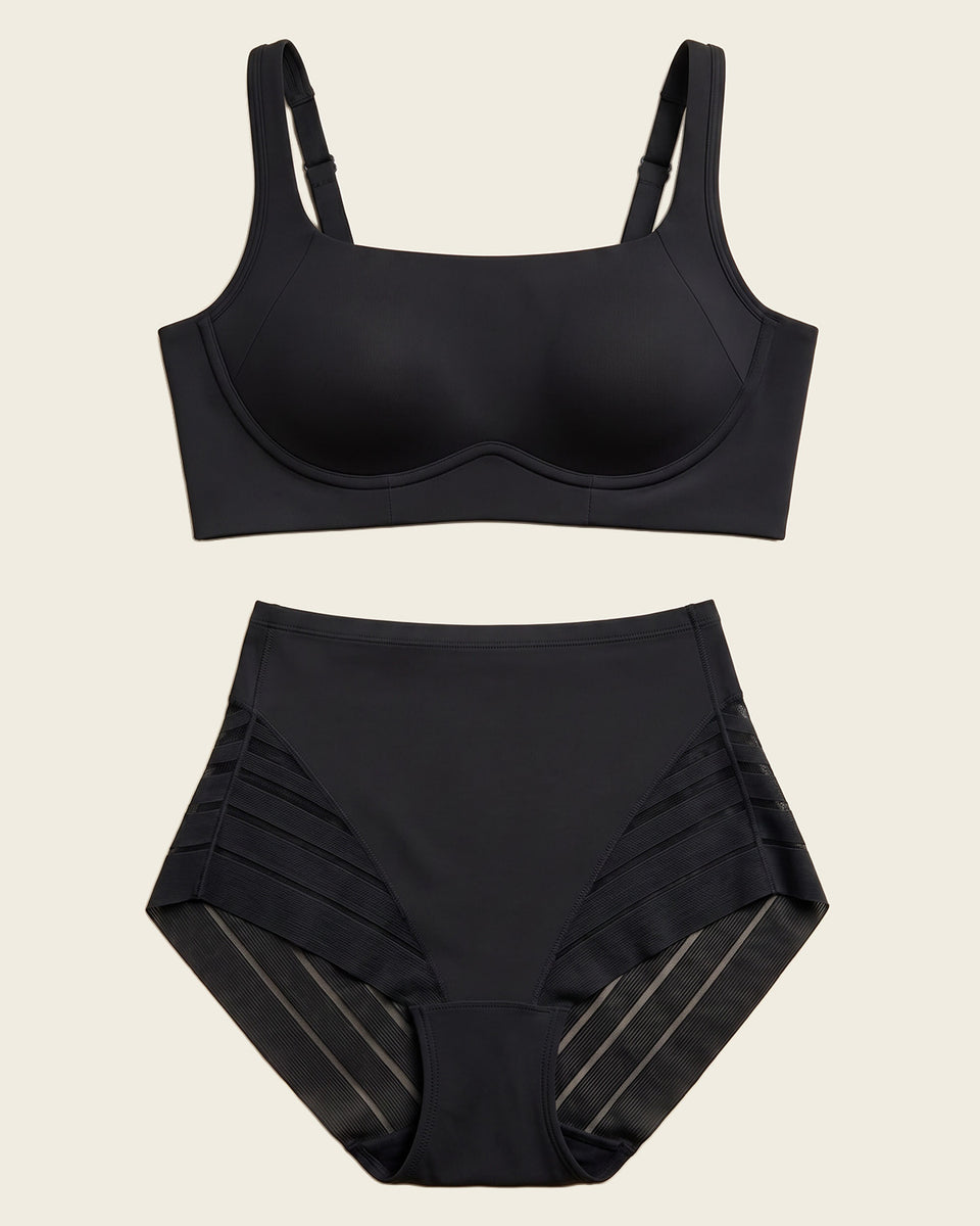 Everyday Bra + Stripe Undetectable Shaper Panty en Negro