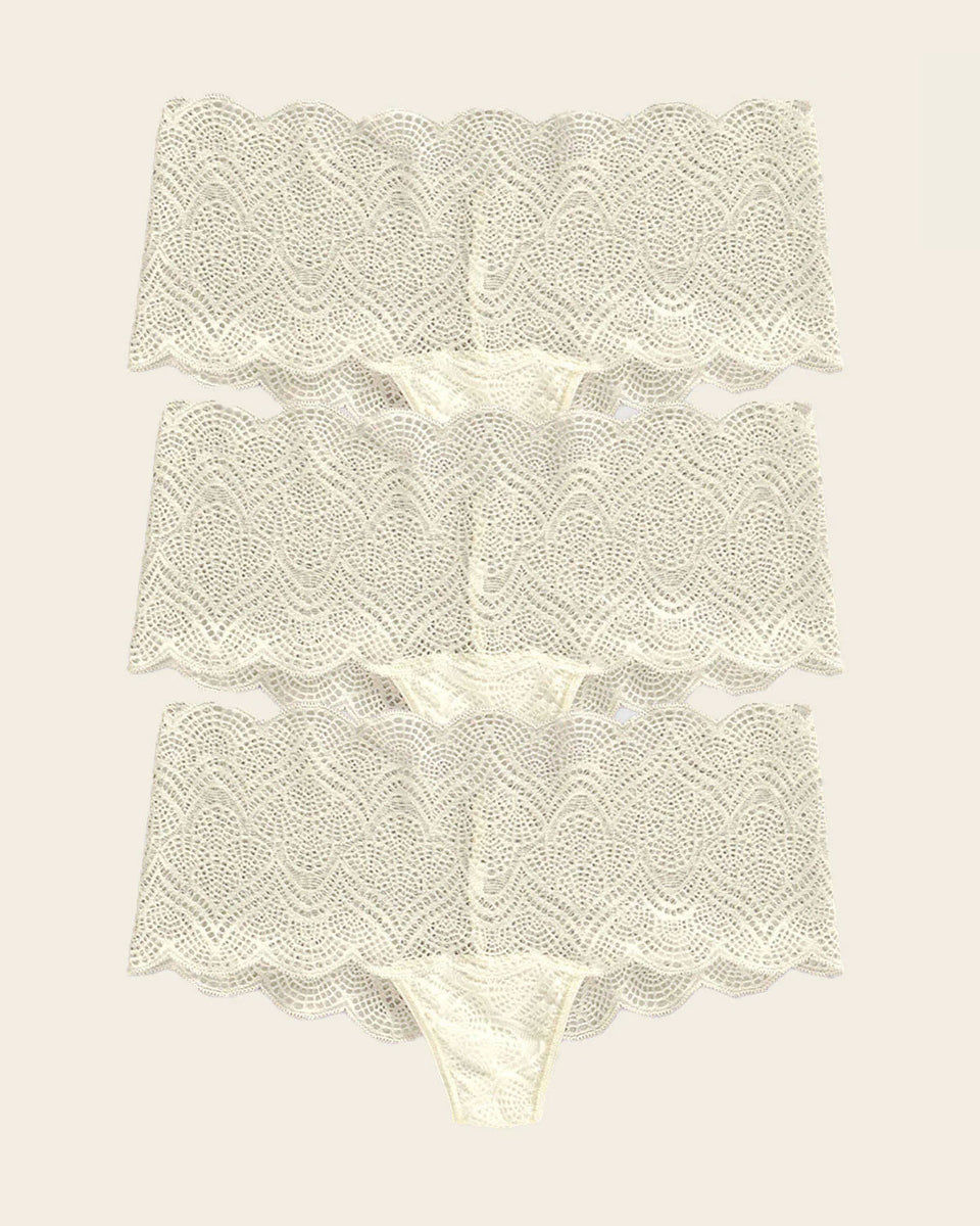 Paquete x 3 braguita en encaje con transparencias y bordes redondeados
