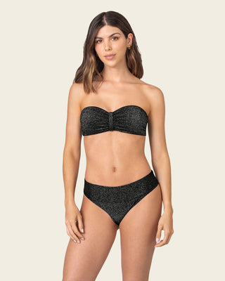 Bikini en tela brillante sin  tirantes y braga de laterales anchos#color_701-negro